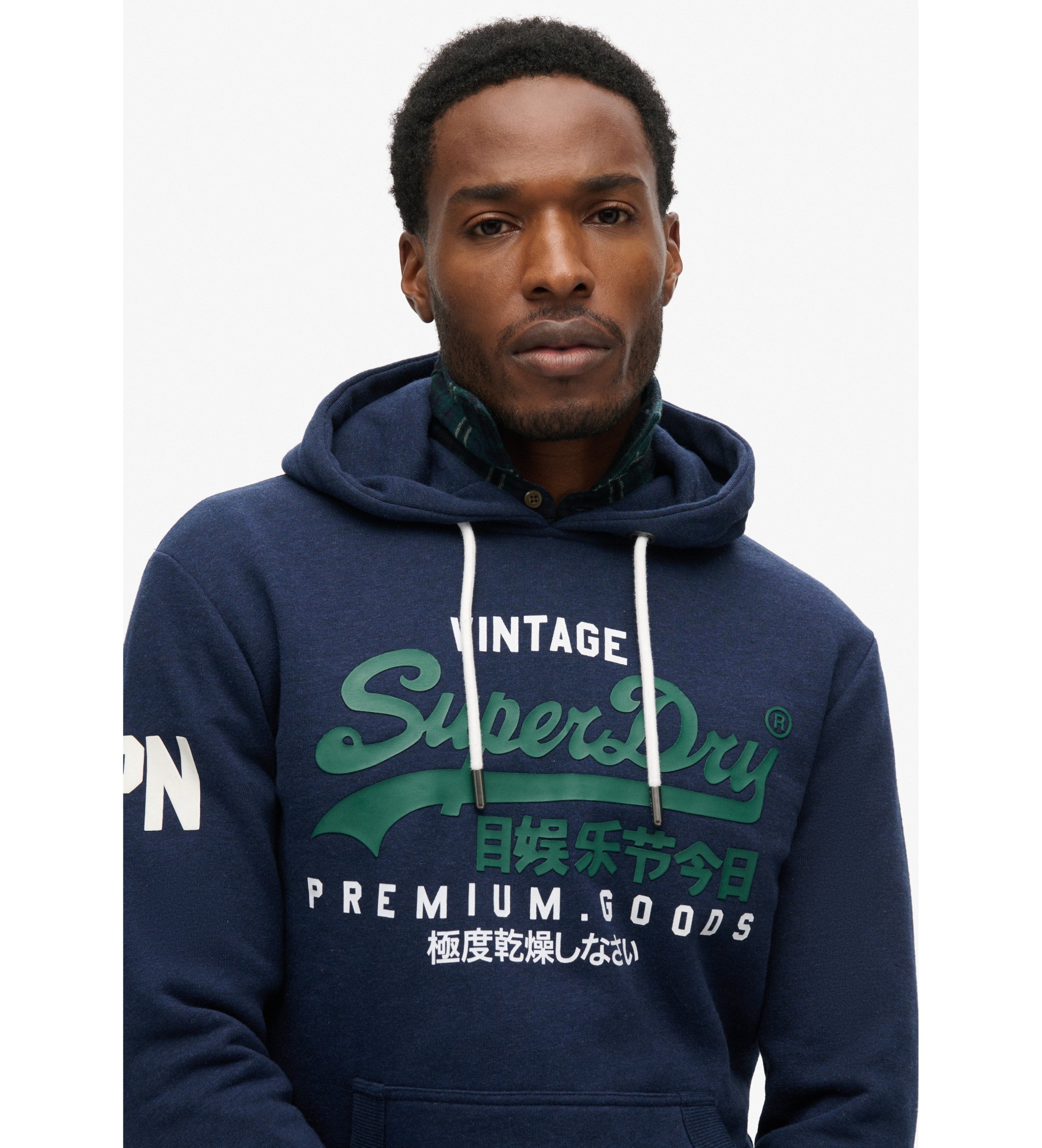 Superdry Organic Cotton Hooded Sweatshirt with Vintage Logo Navy Logo