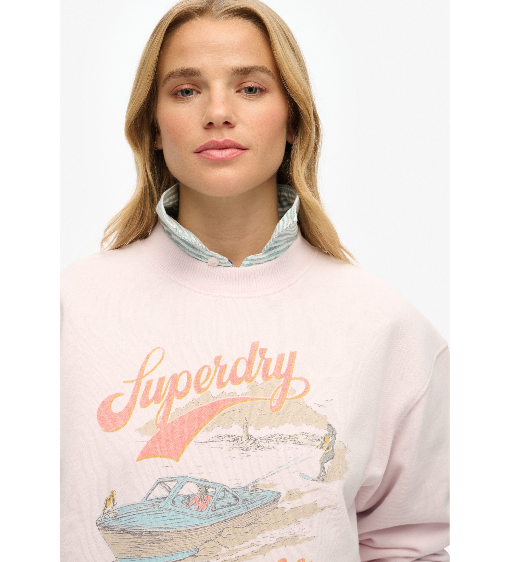 Superdry Sweatshirt ample à col rond et graphique Souvenir rose