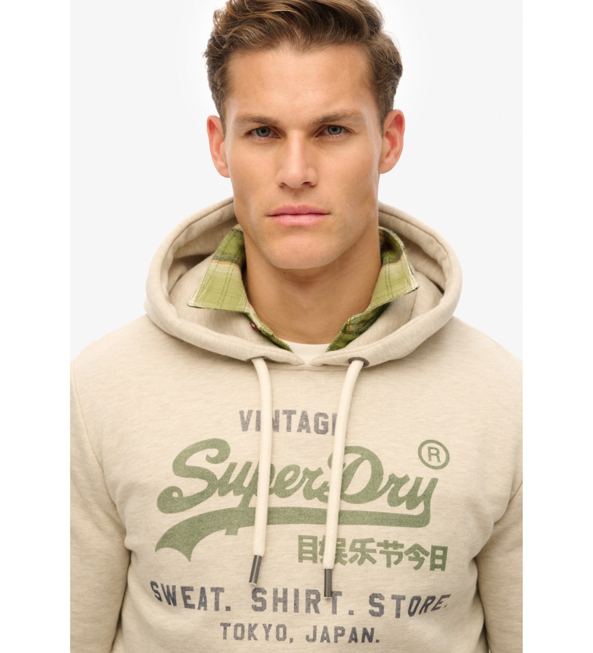 Superdry Sweat  capuche beige Vintage Heritage avec logo