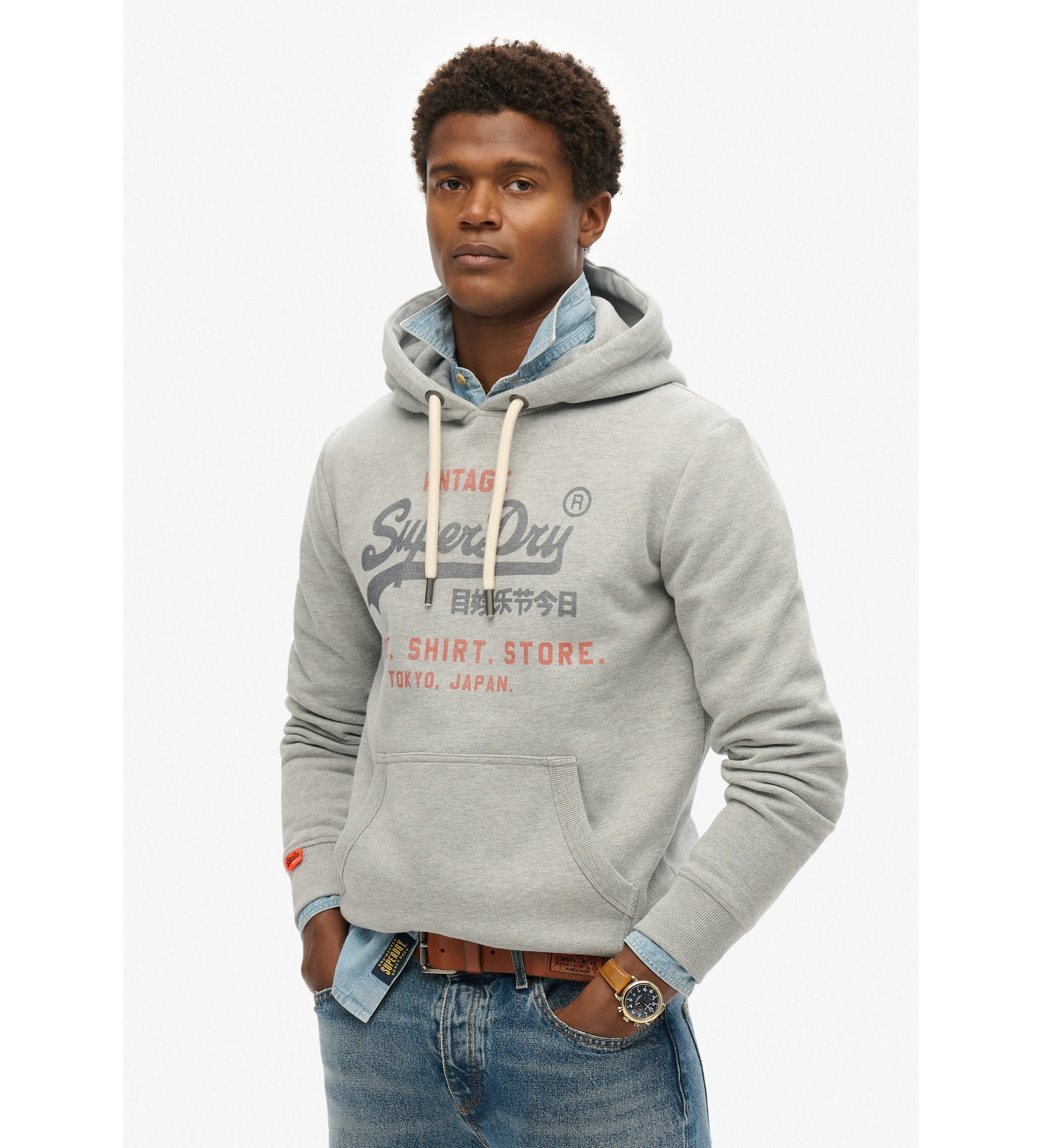 Superdry Sweat  capuche de coupe dcontracte avec logo Vintage Heritage gris