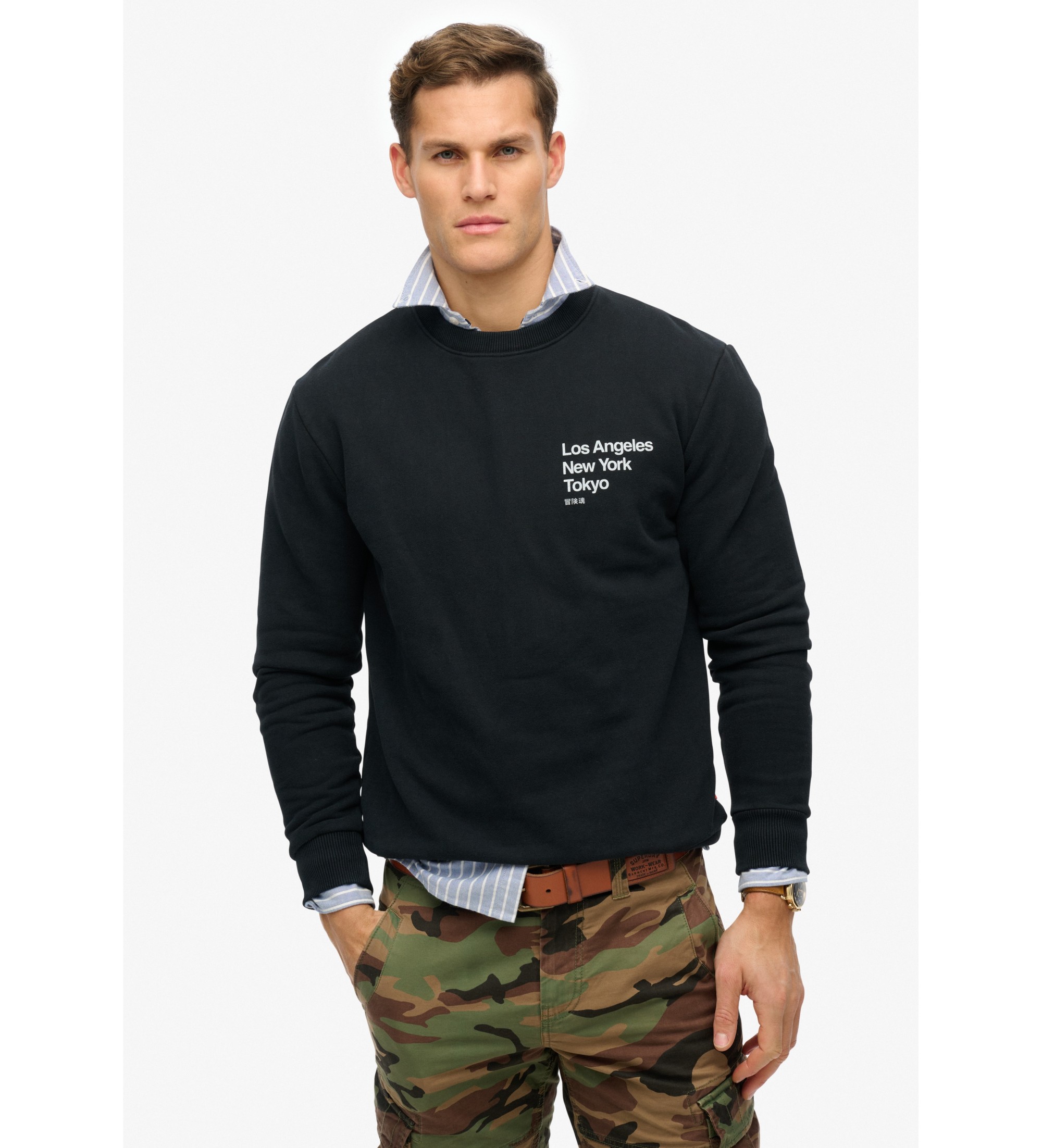 Superdry Felpa girocollo City con logo Core in nero