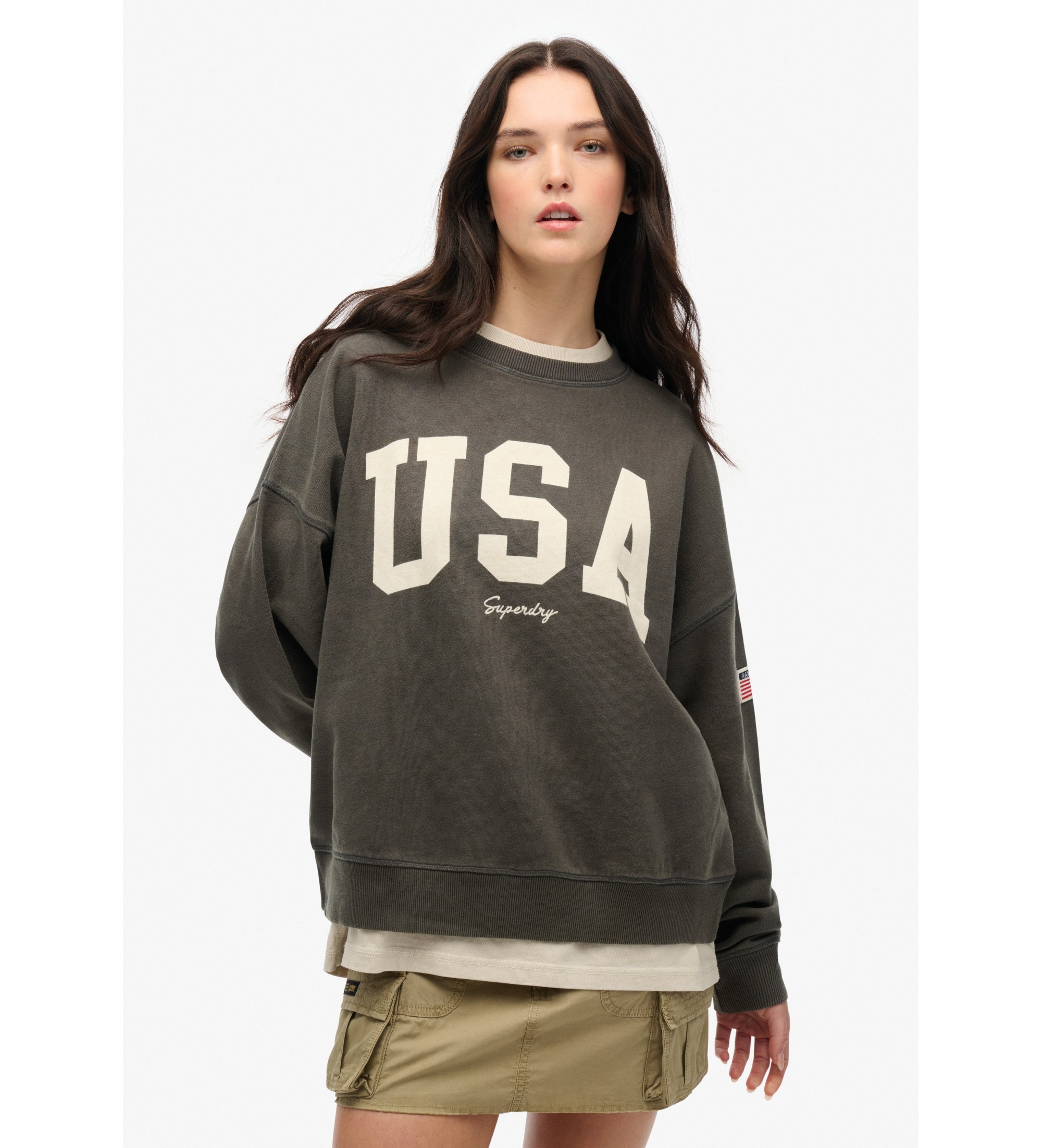 Superdry Athletic Essentials loose fit crew neck sweatshirt dark grey