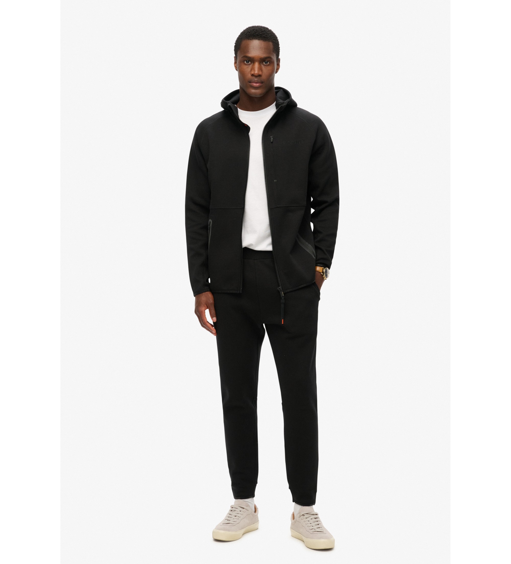 Superdry Zwarte hoodie met capuchon, ritssluiting en logo Tech black