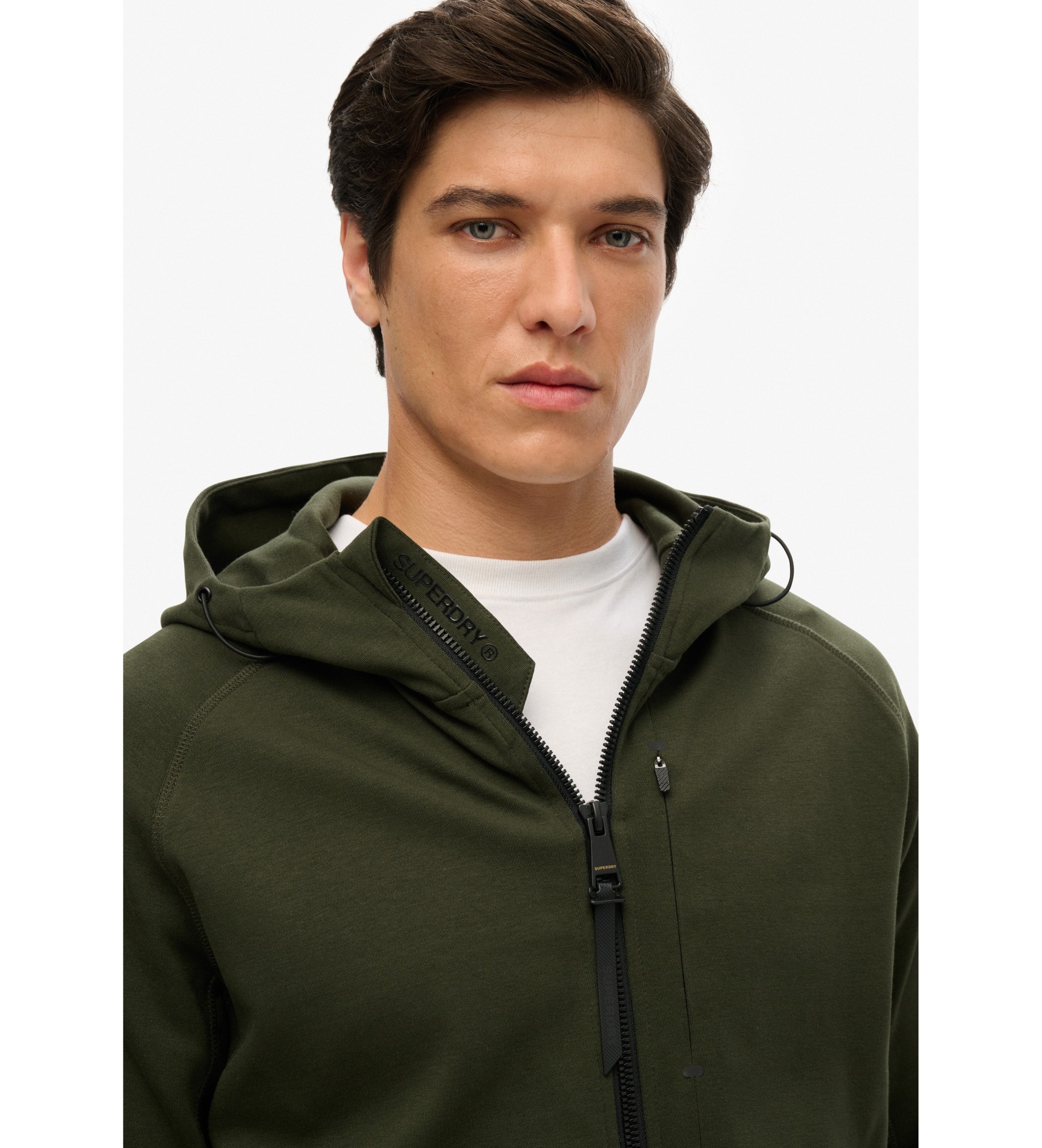 Superdry Locker sitzendes Kapuzensweatshirt mit Reißverschluss und grünem Tech-Logo