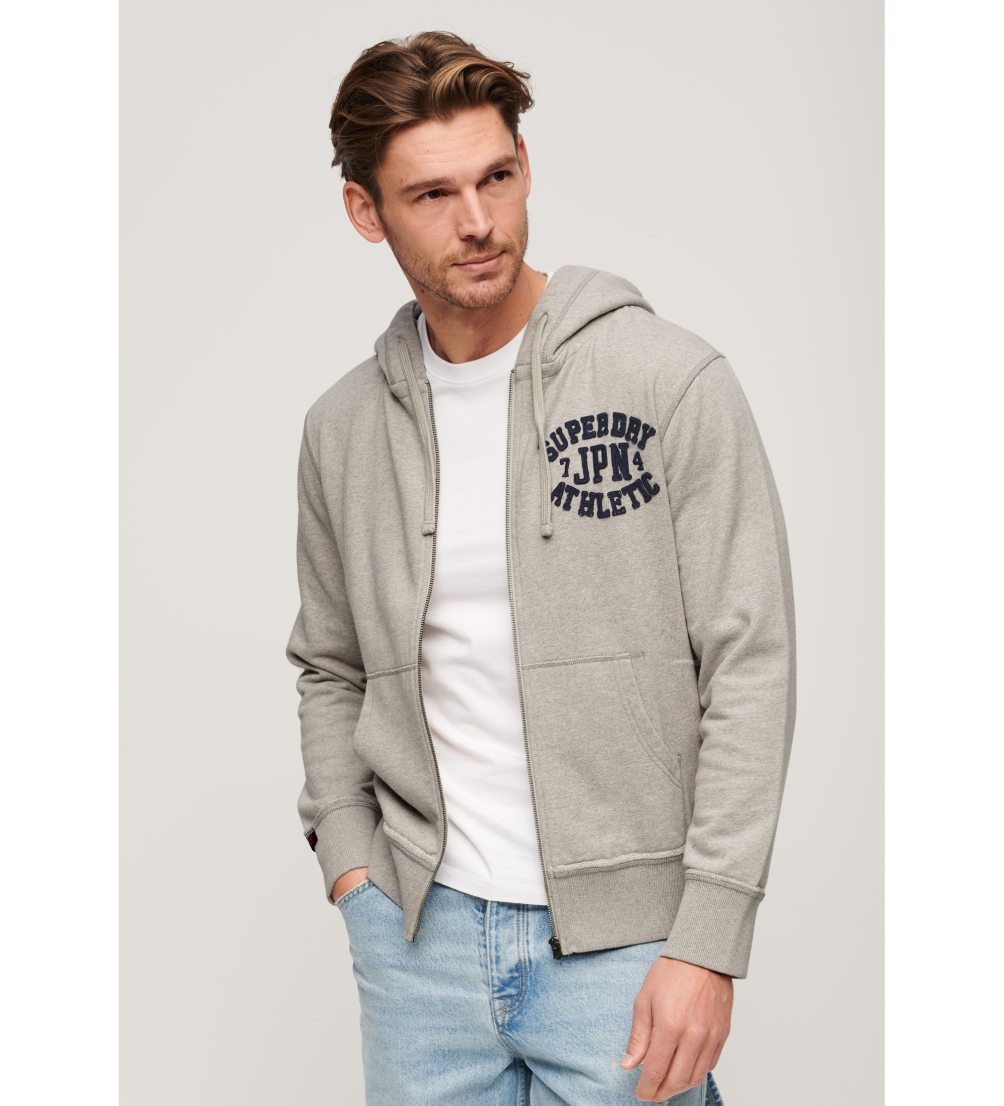 Superdry Vintage Athletic Hoodie mit grauem Reiverschluss und Kapuze