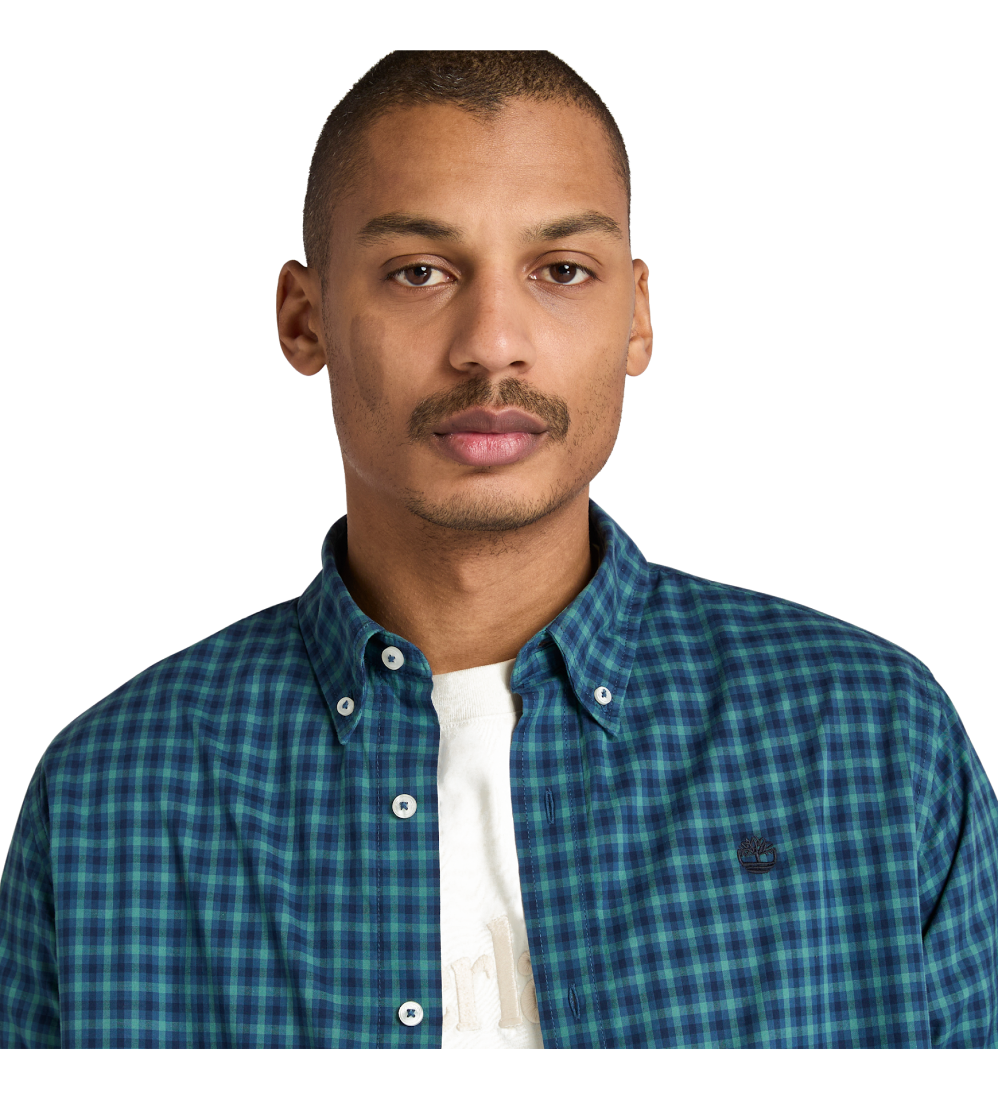 Timberland Chemise en popeline bleue à élastique écossais Timberland Chemise en popeline bleue à élastique écossais