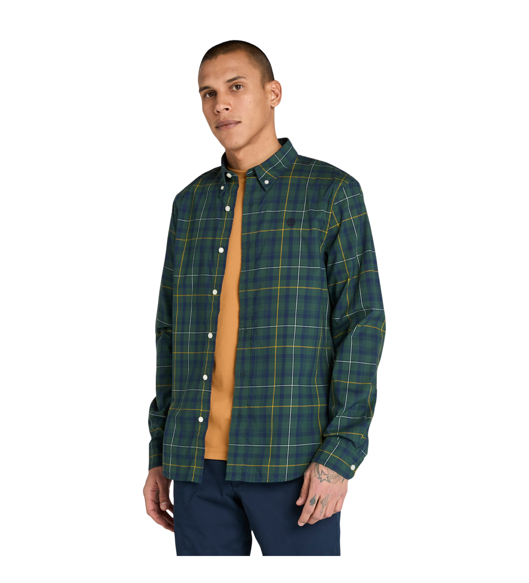 Timberland Chemise à carreaux en popeline stretch verte Timberland Chemise à carreaux en popeline stretch verte