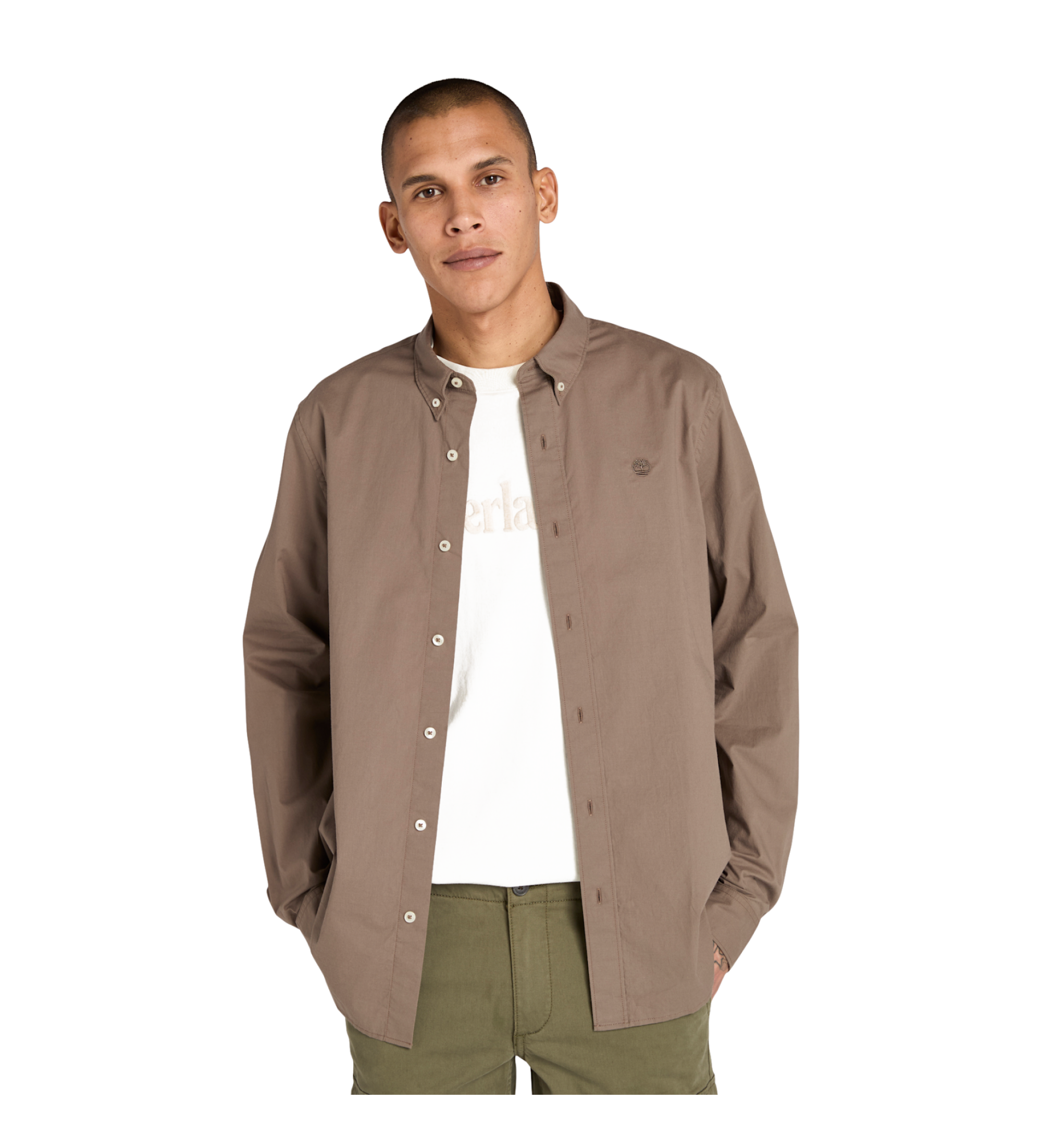 Timberland Chemise à manches longues en popeline extensible marron Timberland Chemise à manches longues en popeline extensible marron