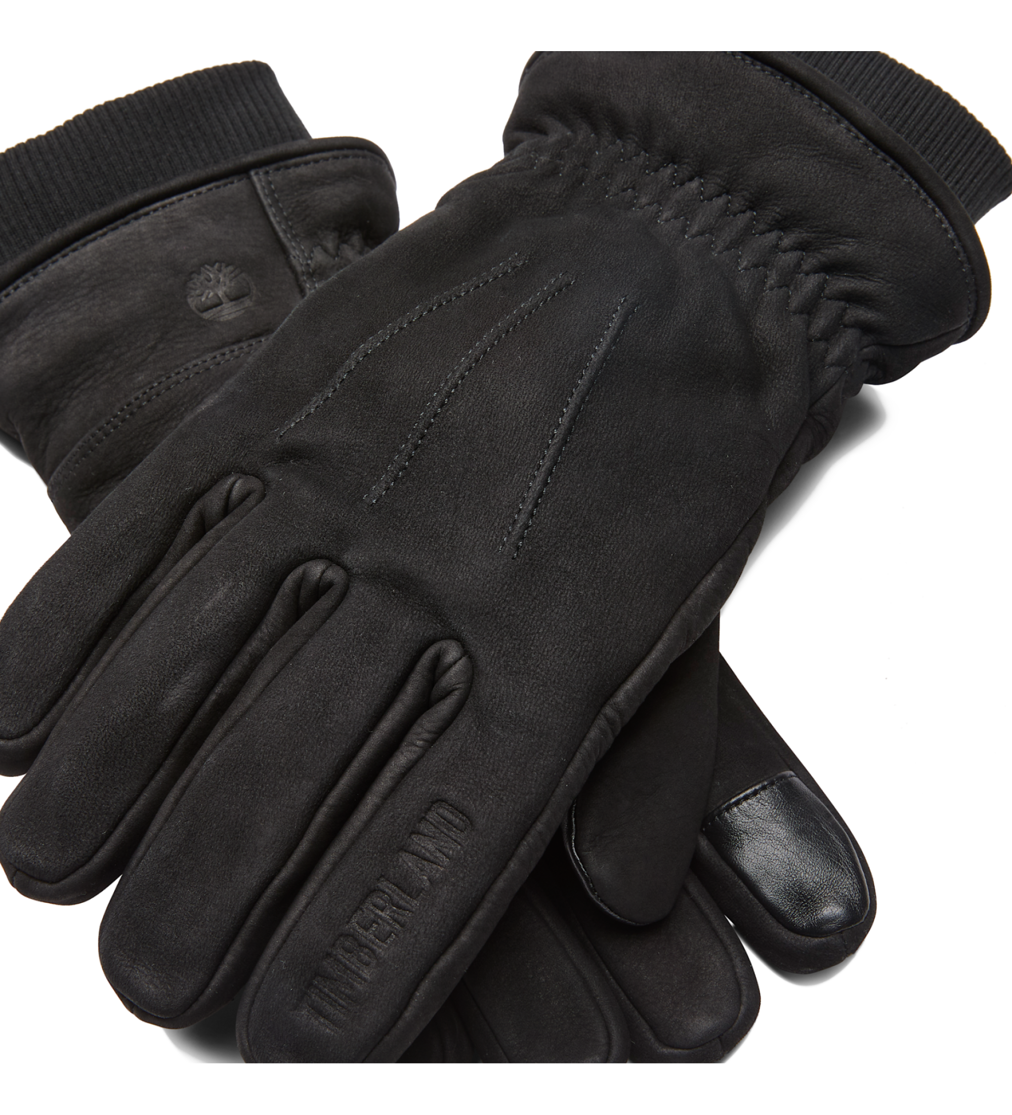 Timberland Guanti in pelle con maglia a coste nera Timberland Guanti in pelle con maglia a coste nera