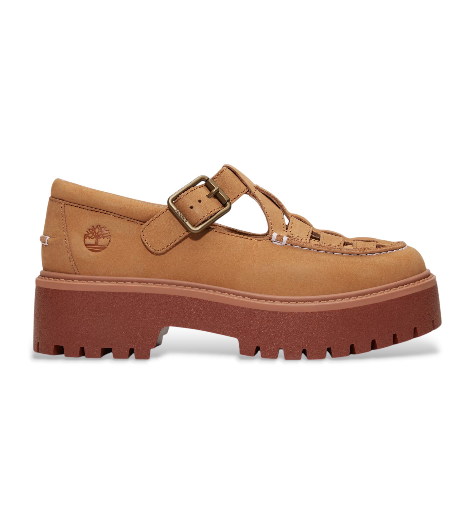 Timberland Stone Street bež usnjeni čevlji z zaponko in platformo beige Stone Street