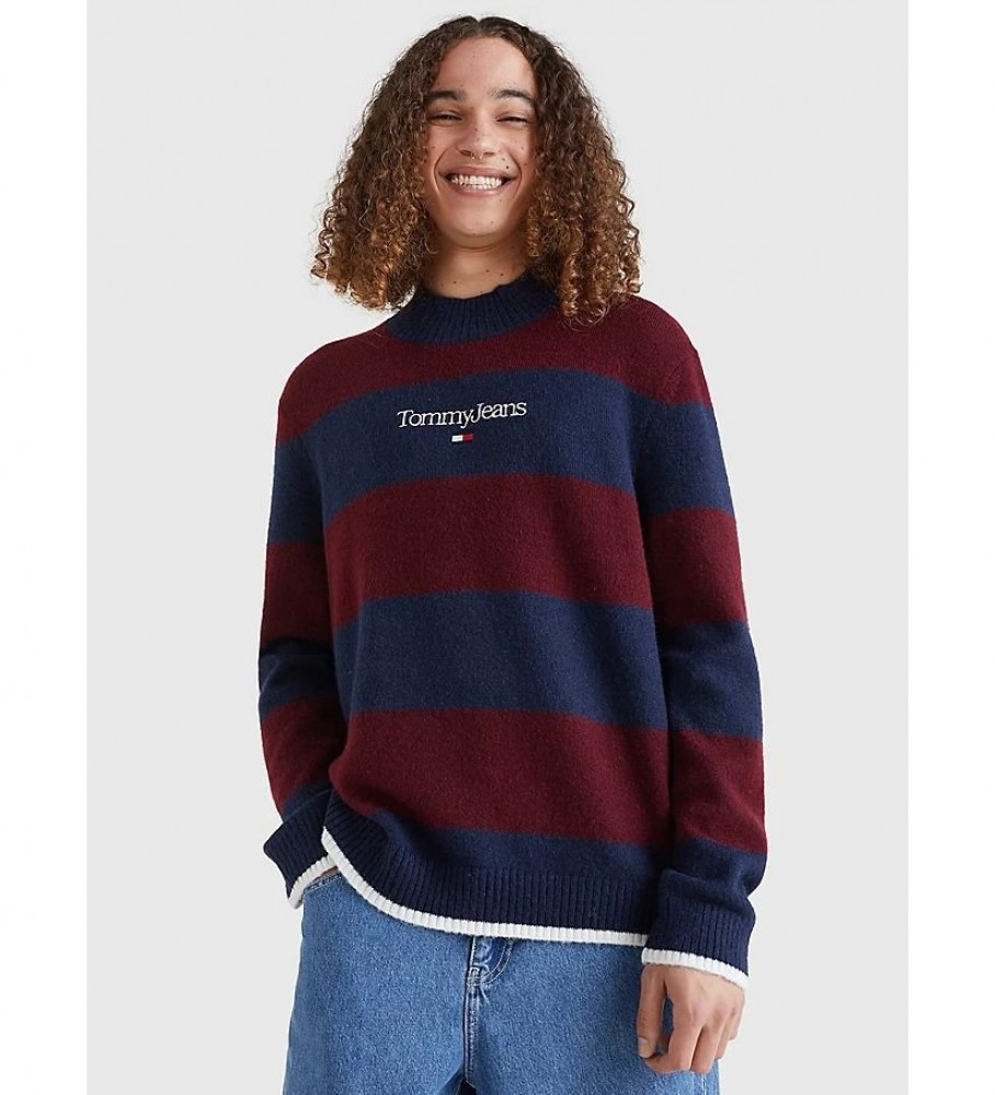 Tommy Jeans Rlxd Serif Stripe maroon, navy sweater