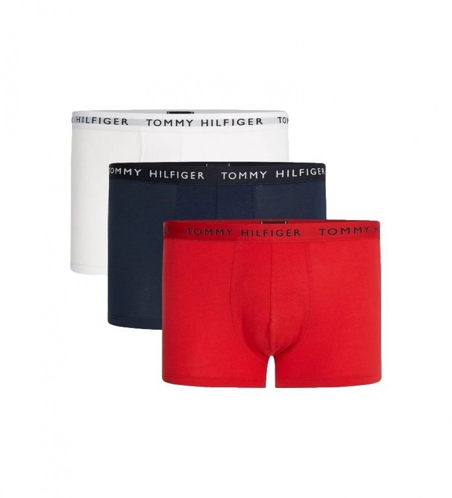 Tommy Hilfiger 3 Pacotes de Boxers Tronco Essentials com Logo Marinha, Vermelho, Branco