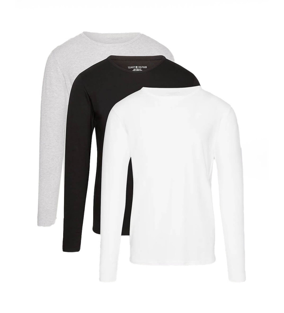 Tommy Hilfiger Lot de 3 t-shirts à manches longues gris, blanc, noir