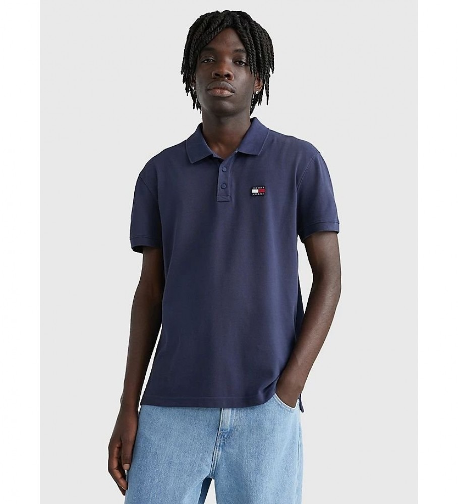 Tommy Jeans Polo in velluto con toppe blu navy