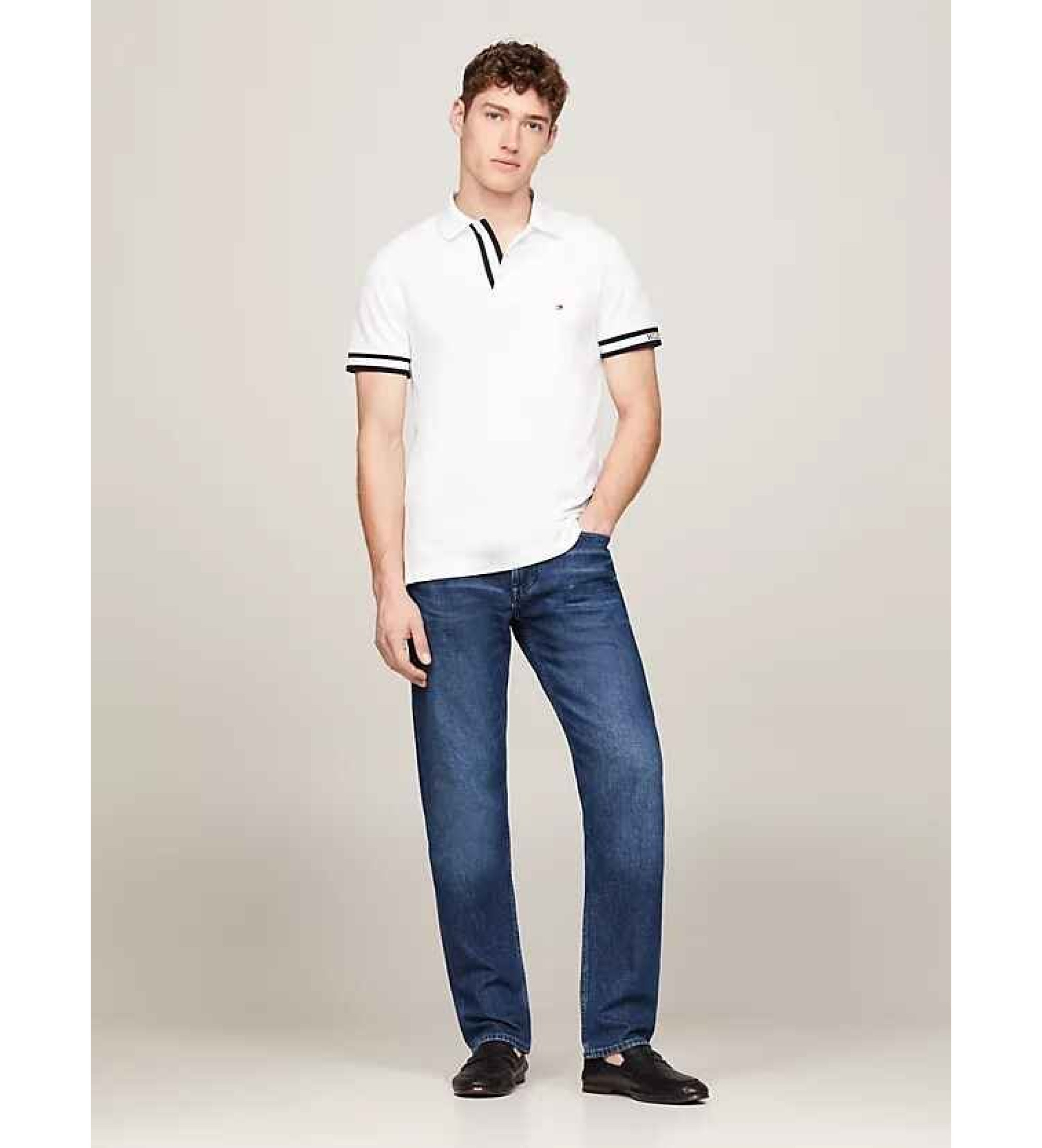 Tommy Hilfiger Pólo fino com logótipos monotipo Hilfiger branco ...