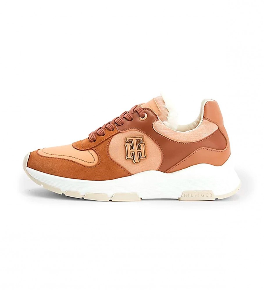 Tommy Hilfiger Brown leather running shoes with lining