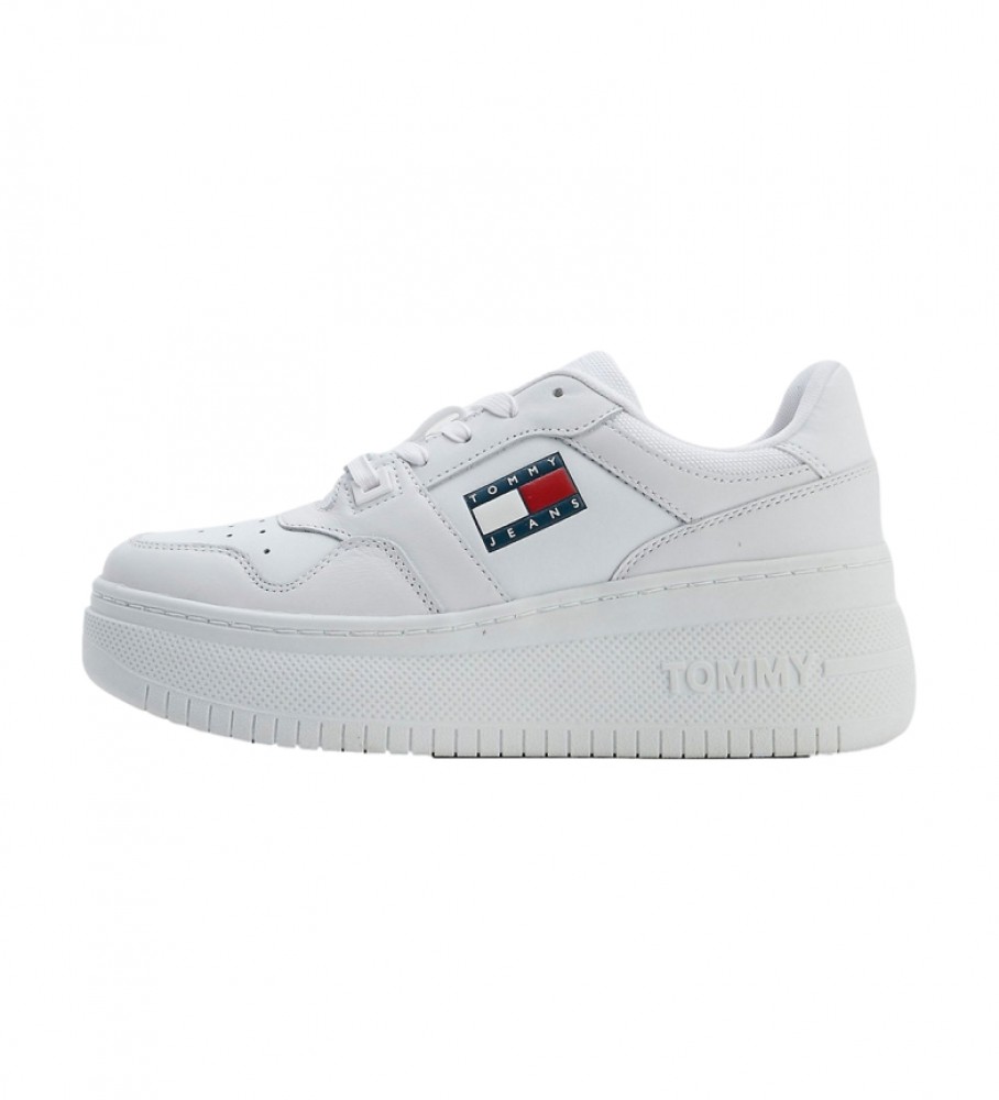 Tommy Jeans Retro Basketball Leather Sneakers white -Platform height 6cm