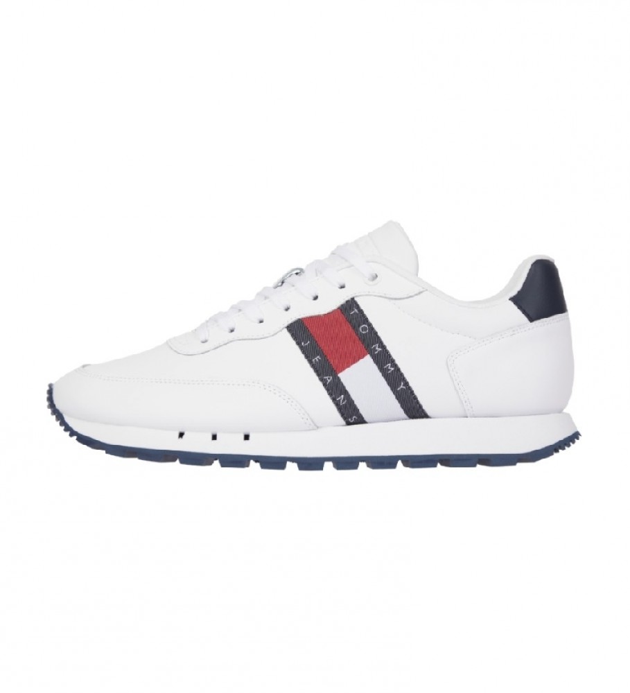 Tommy Jeans Leather sneakers with white braided fabric logo