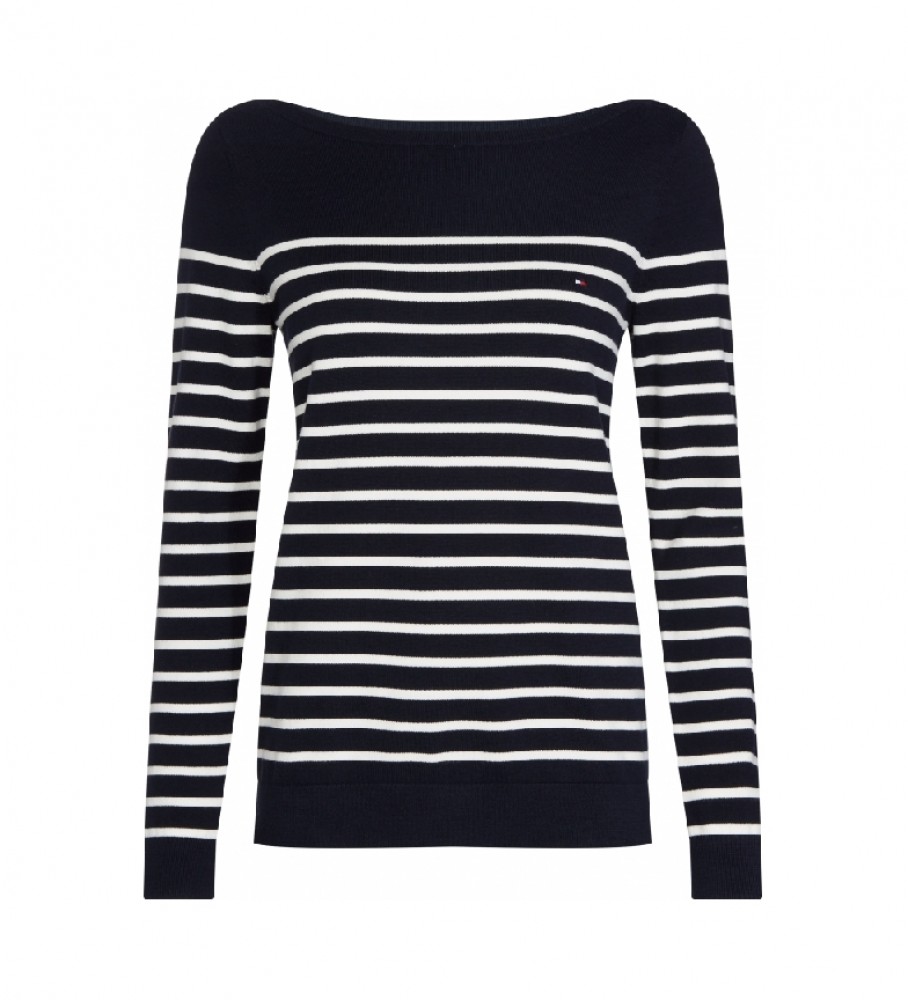 Tommy Hilfiger Maglione con collo a barca Heritage nero, bianco