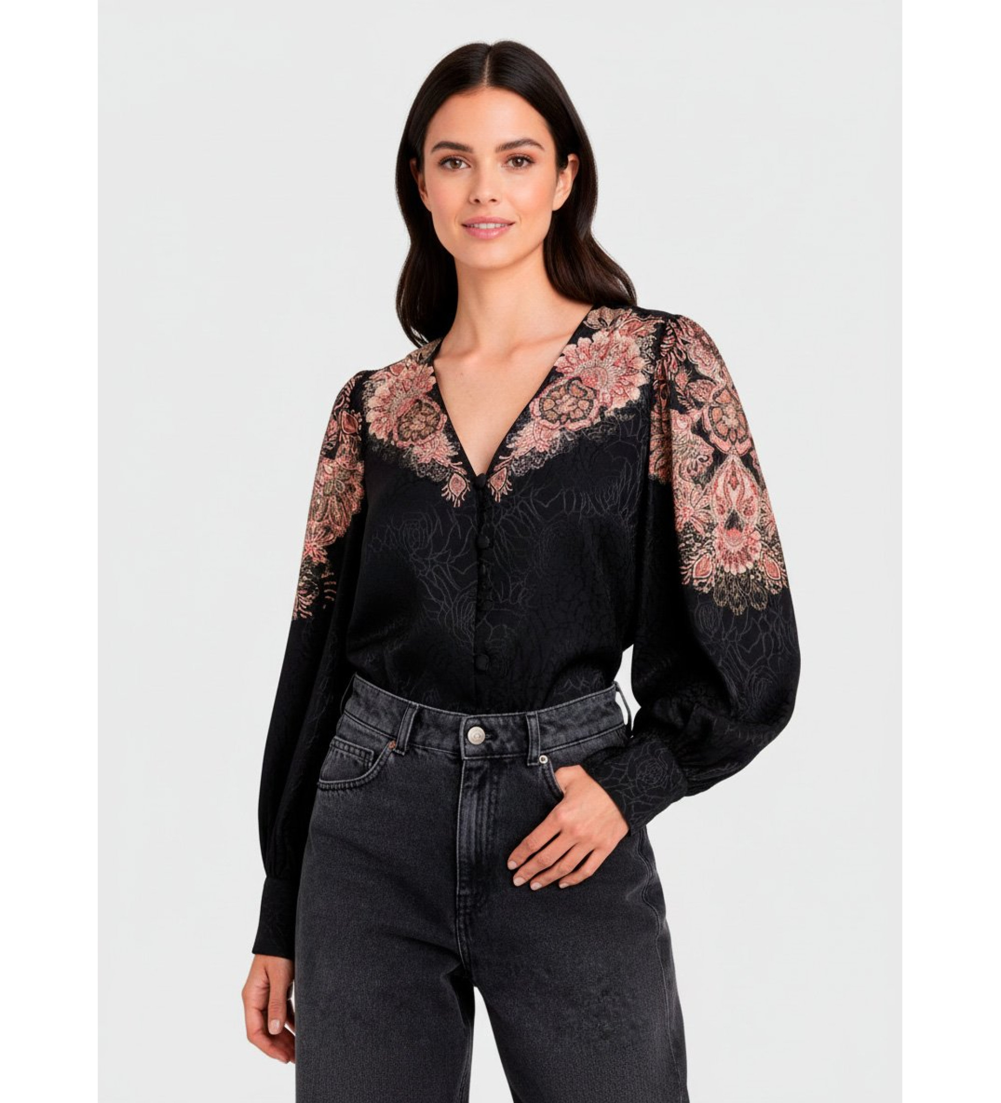 Twinset Zwarte gebloemde blouse Twinset Zwarte gebloemde blouse