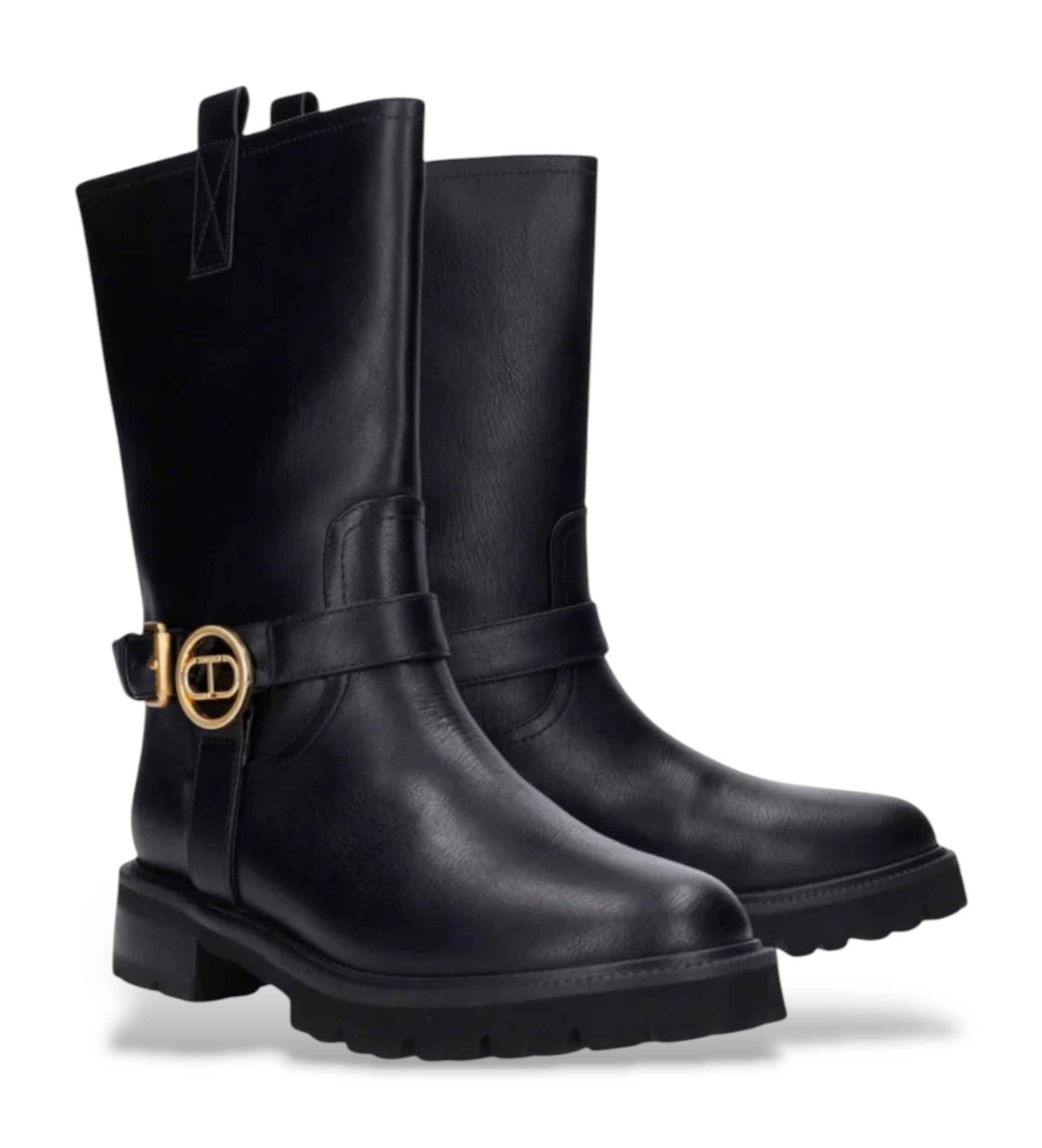 Twinset Bottes motardes en cuir noir Twinset Bottes motardes en cuir noir