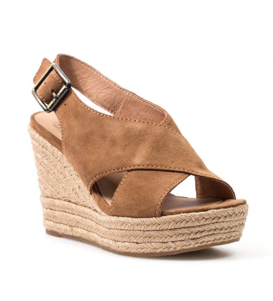 UGG Sandalias de piel Harlow marrón -Altura cuña:10,5cm- - Tienda Esdemarca calzado, moda complementos - zapatos de marca y zapatillas de marca