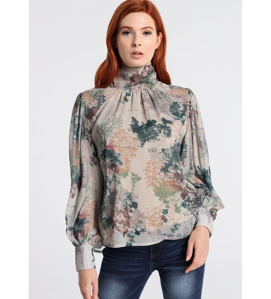 Victorio & Lucchino, V&L Enchanted multicolored printed chiffon blouse