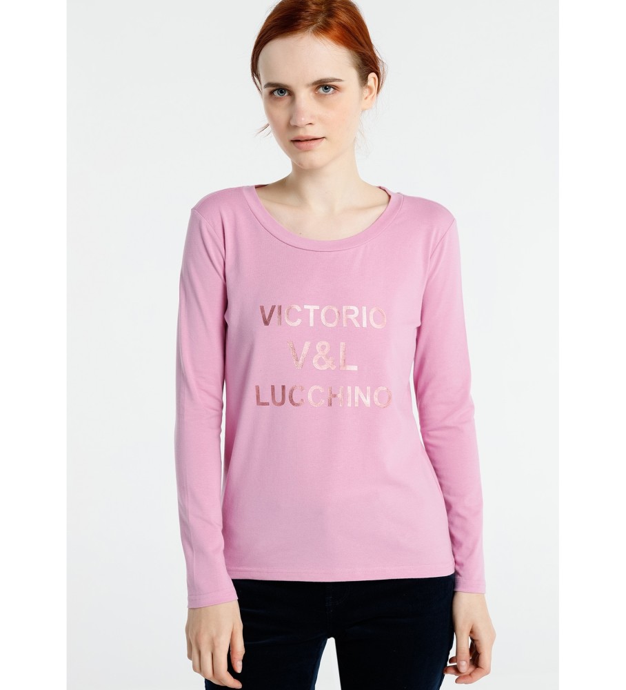 Victorio & Lucchino, V&L Palavras Cruzadas Cores da folha T-Shirt manga comprida rosa