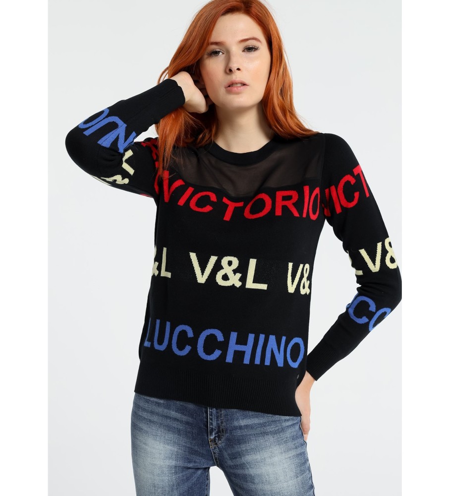 Victorio & Lucchino, V&L - crossword colors gauze shoulder sweater