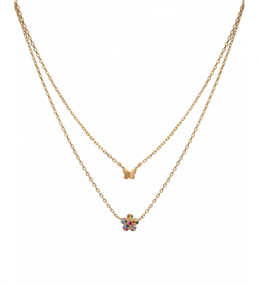 VIDAL & VIDAL Necklace Candy Silver flower multicolored zirconia and gold plated butterfly