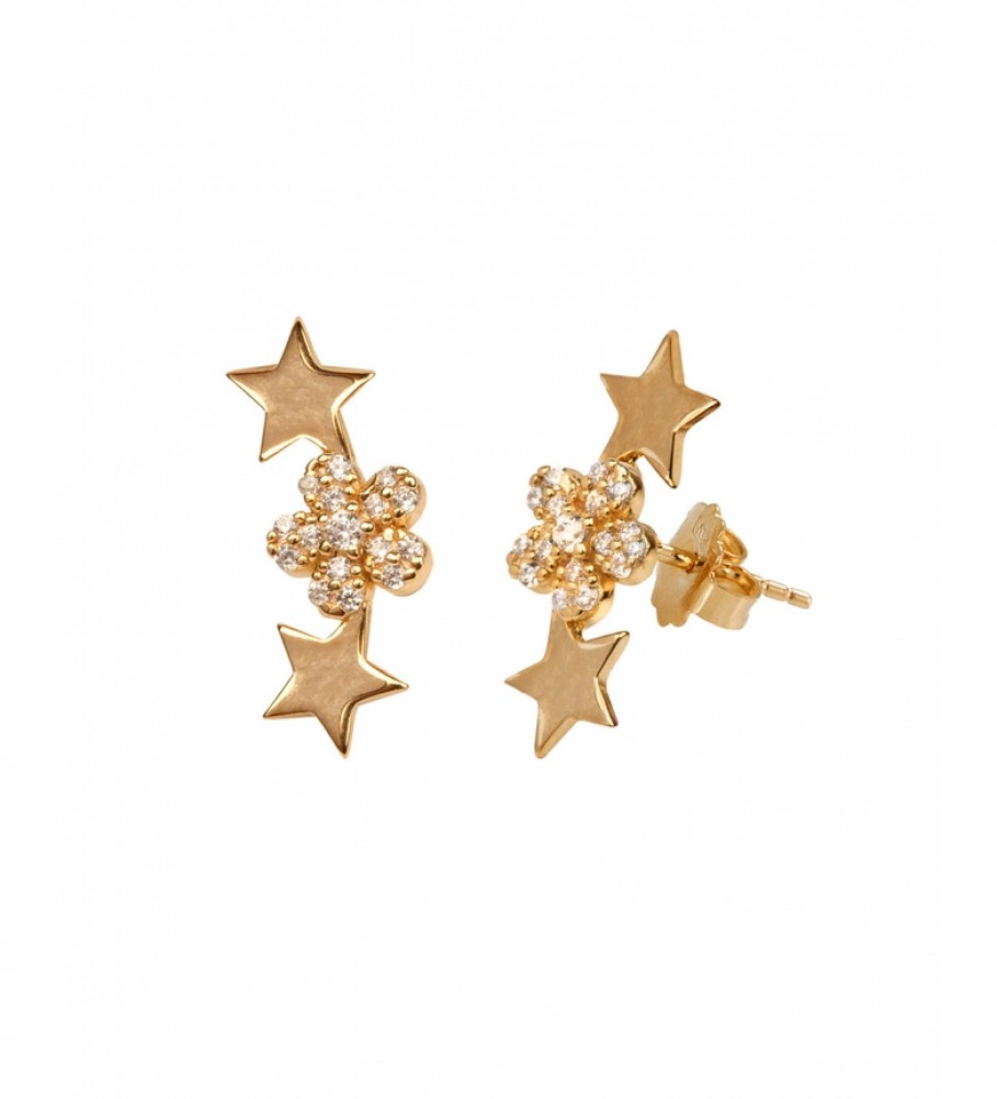 VIDAL & VIDAL Earrings Candy Silver smooth stars and gold plated zirconia flower