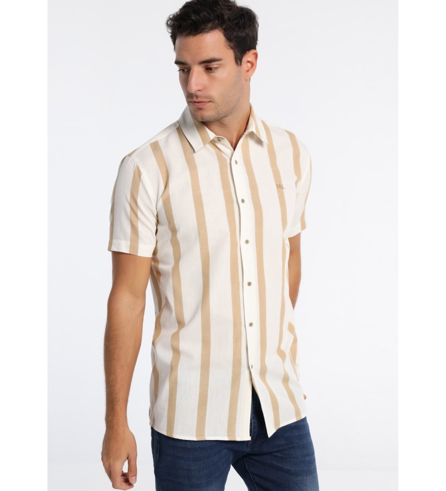 Victorio & Lucchino, V&L Short Sleeve Striped Woven Shirt Brown