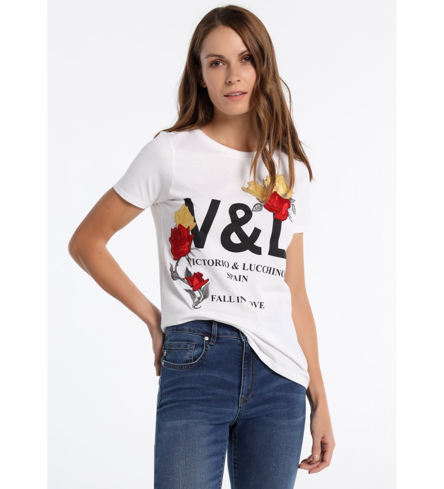 Victorio & Lucchino, V&L T-Shirt à manches courtes blanc avec appliques