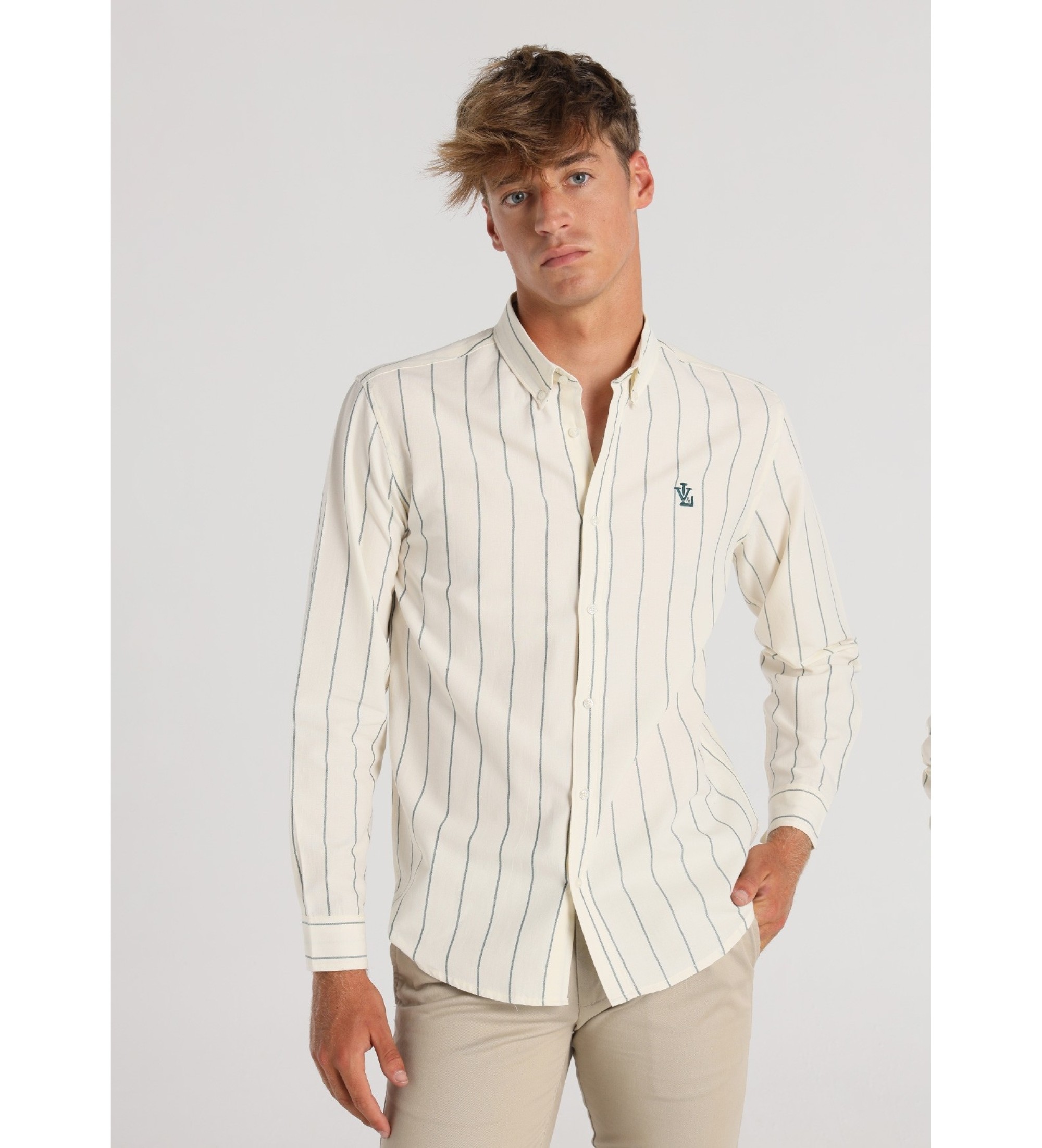Victorio & Lucchino, V&L Shirt met lange mouwen en geborduurd logo in witte verticale streepprint