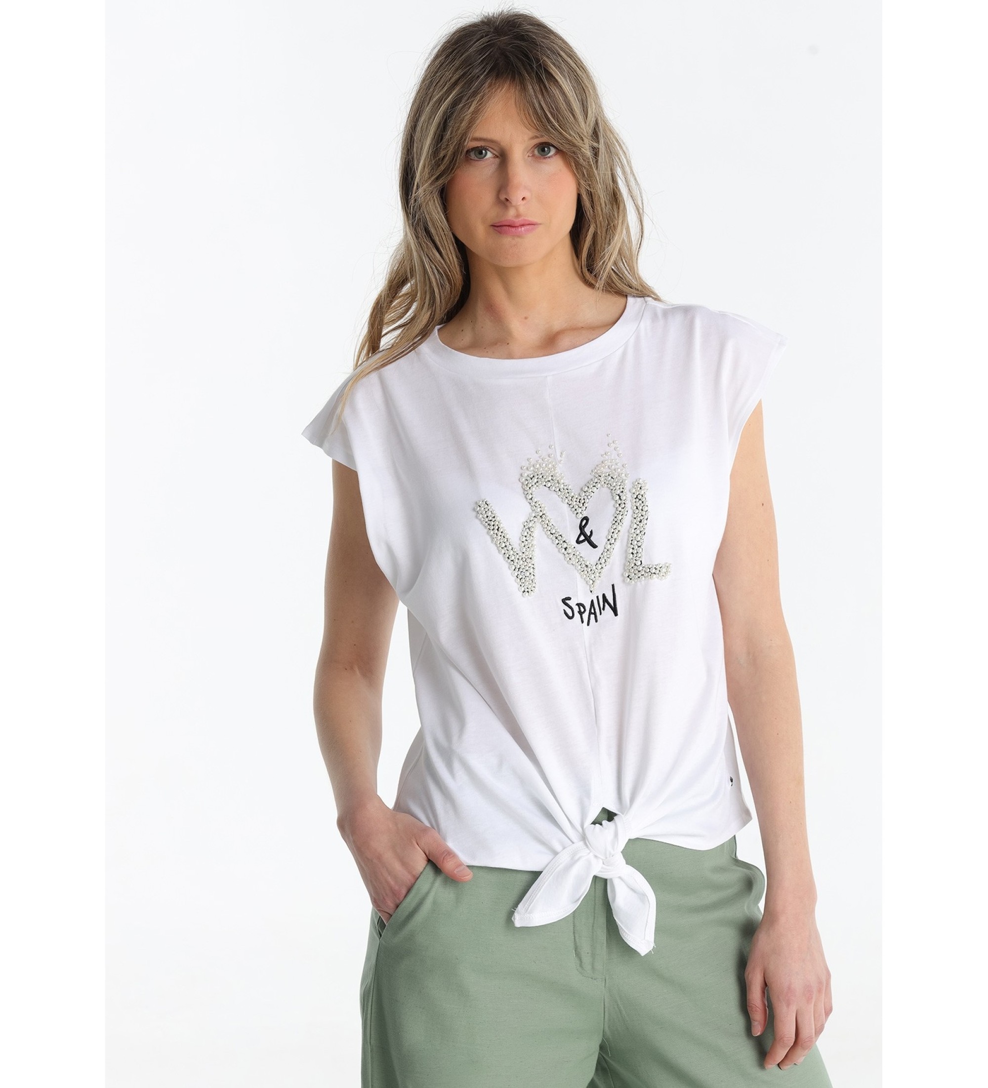Victorio & Lucchino, V&L T-shirt z biżuteryjnymi detalami biały