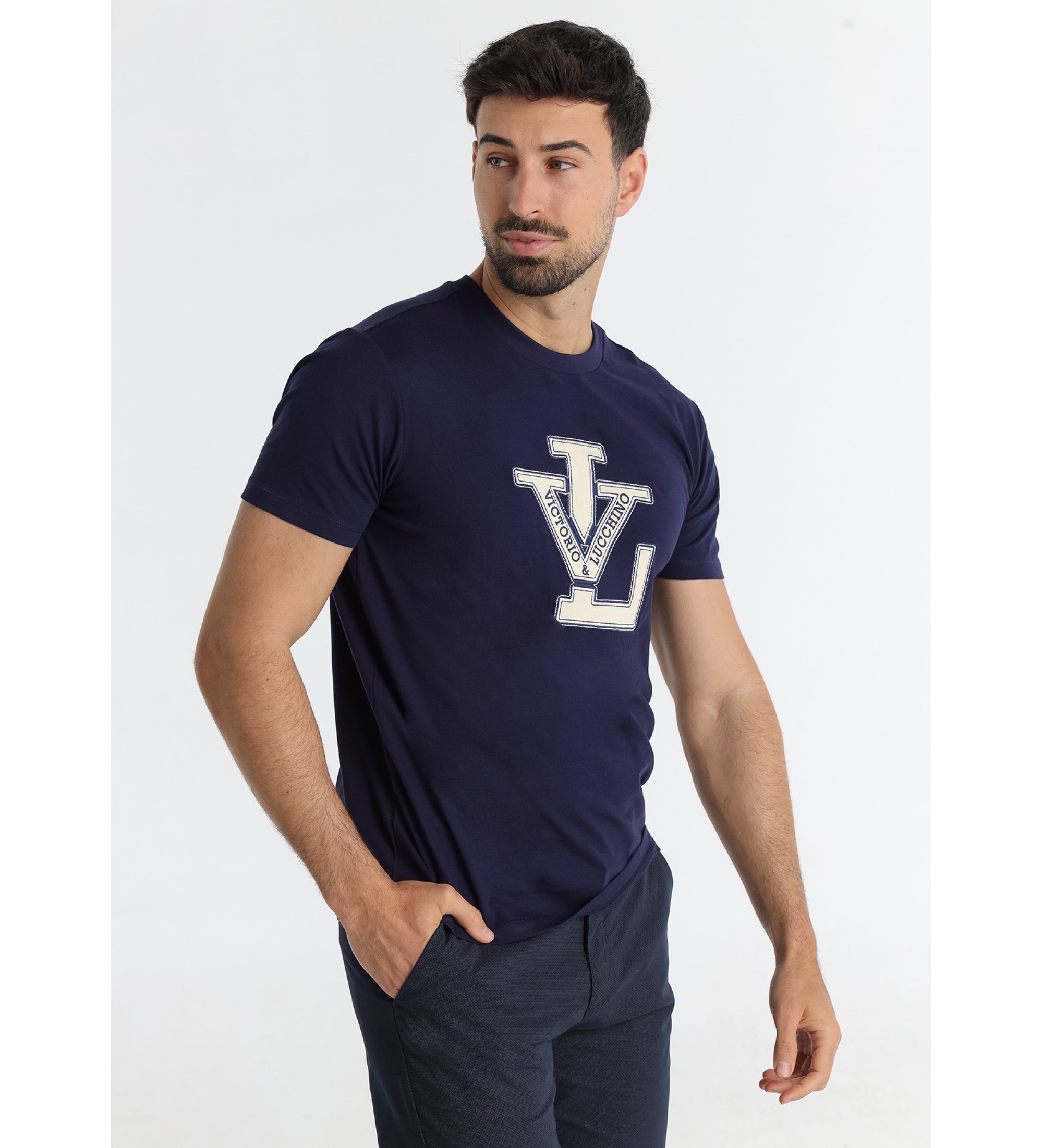 Victorio & Lucchino, V&L T-shirt com aplicação de chenille azul-marinho