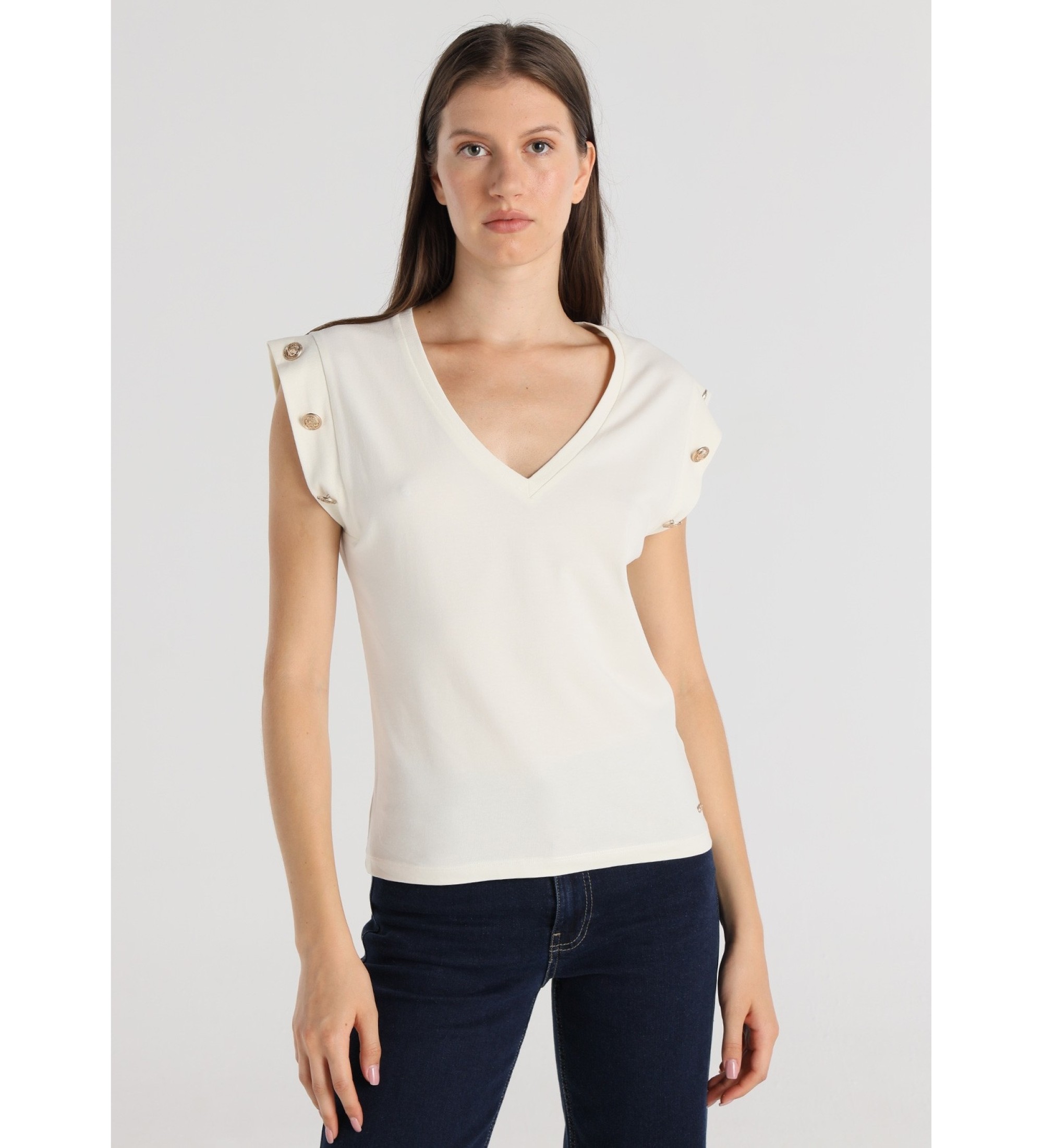 Victorio & Lucchino, V&L Camiseta Manga corta con detalle de botones en las mangas beige