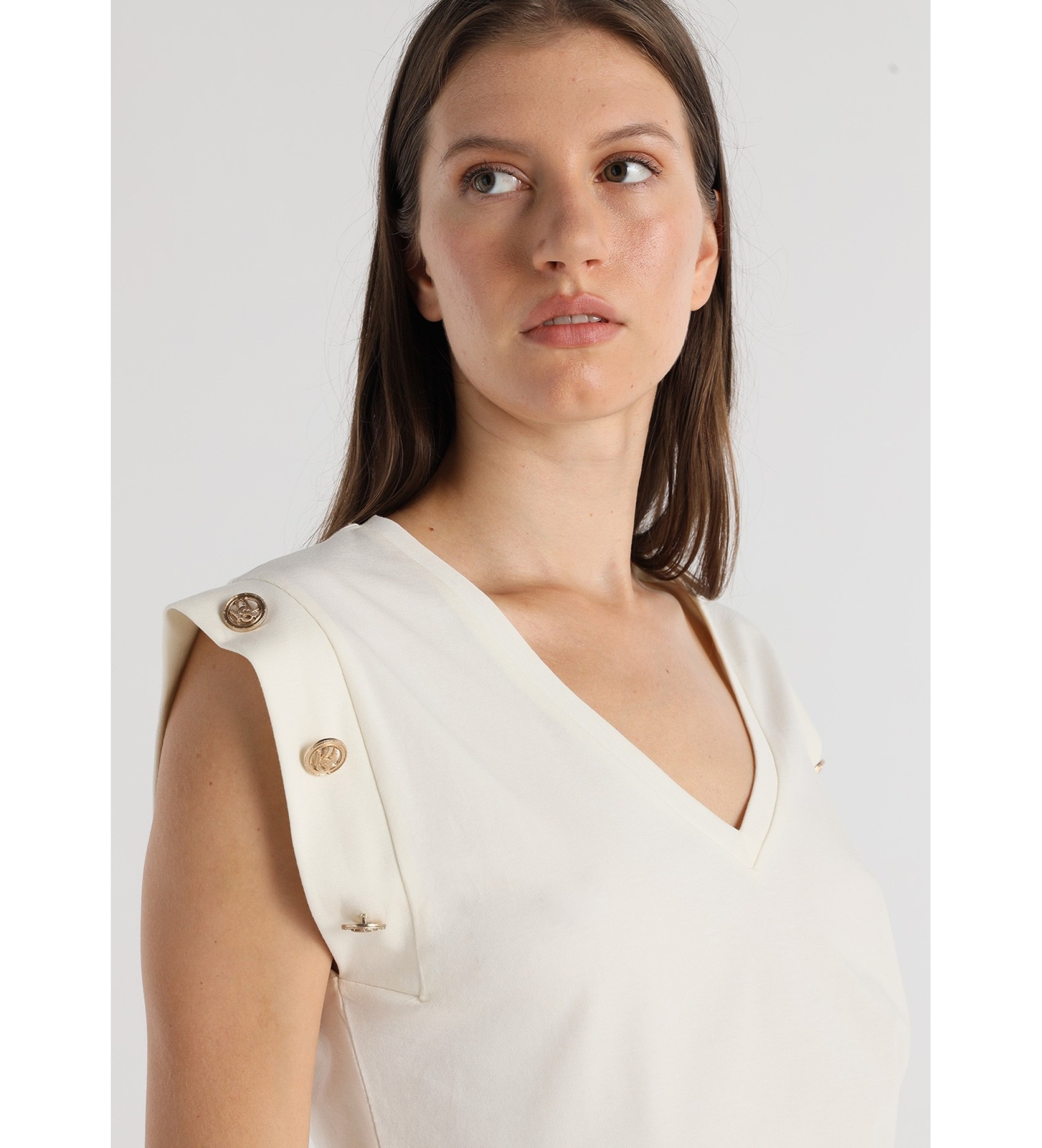 Victorio & Lucchino, V&L Camiseta Manga corta con detalle de botones en las mangas beige