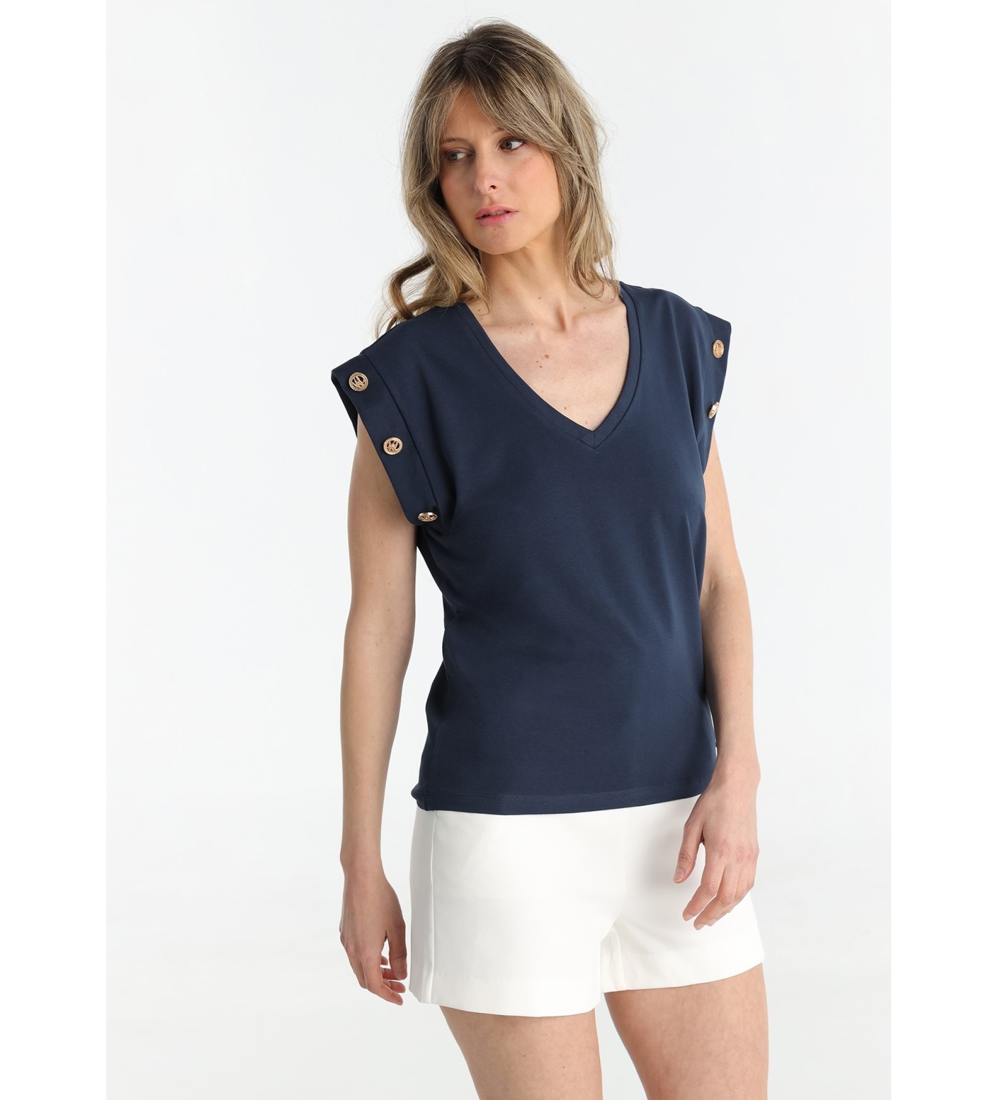 Victorio & Lucchino, V&L T-shirt con bottoni blu navy