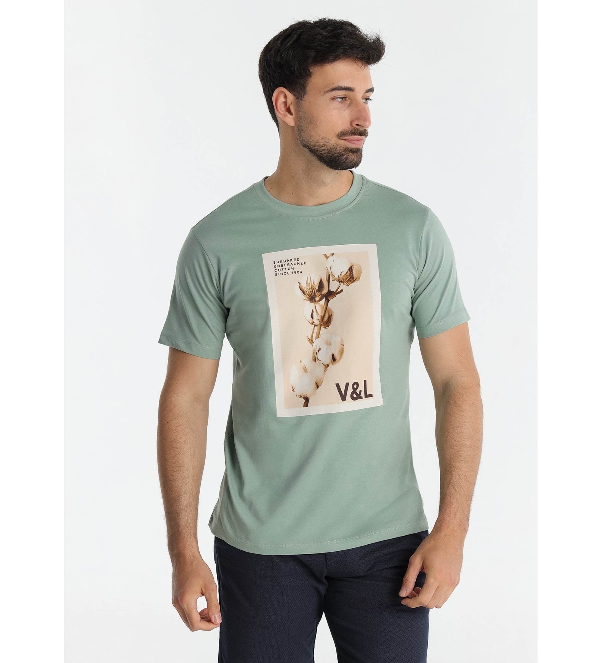 Victorio & Lucchino, V&L T-shirt graphique en coton vert avec fleurs