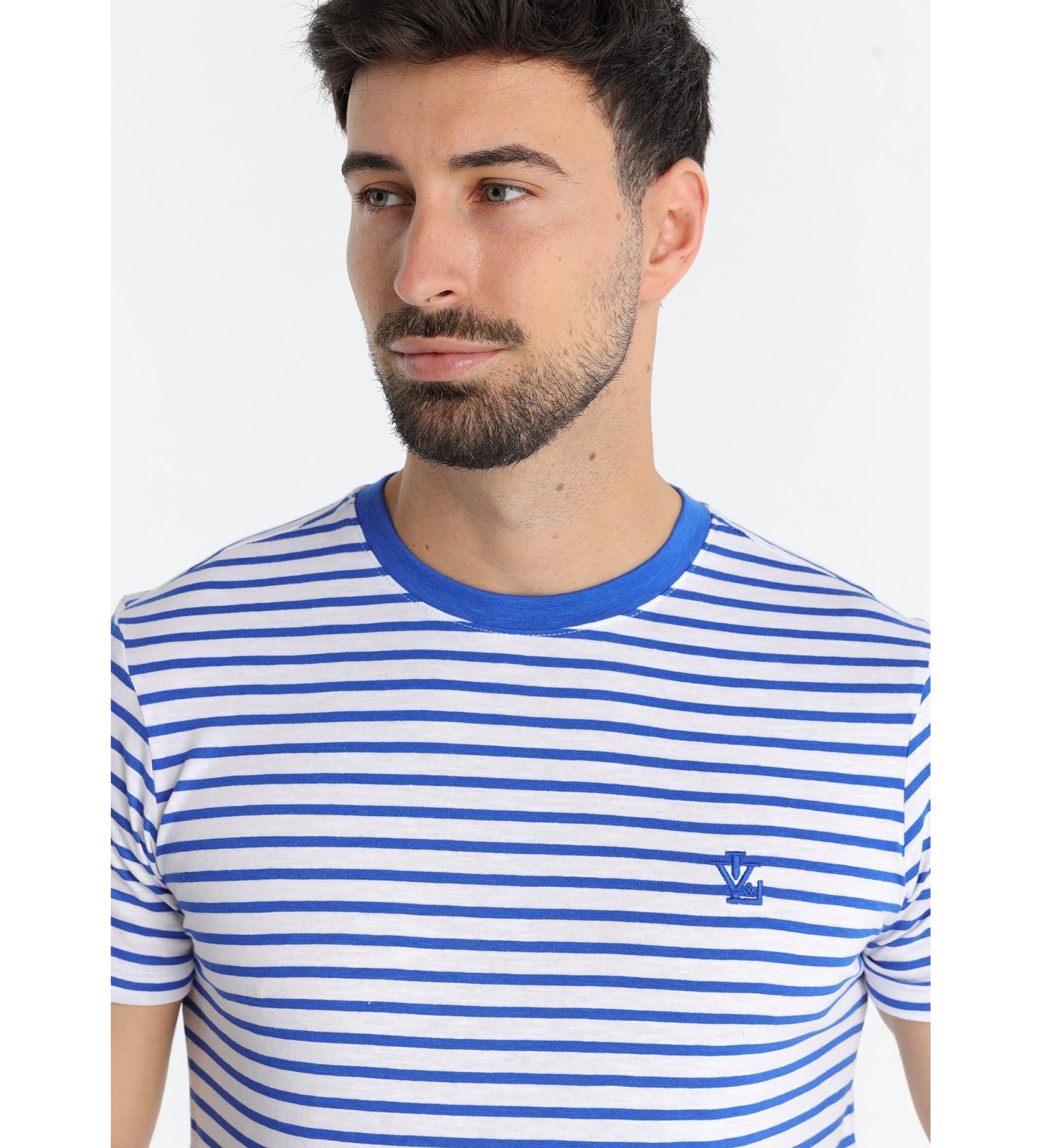 Victorio & Lucchino, V&L Blau gestreiftes T-Shirt mit Druck