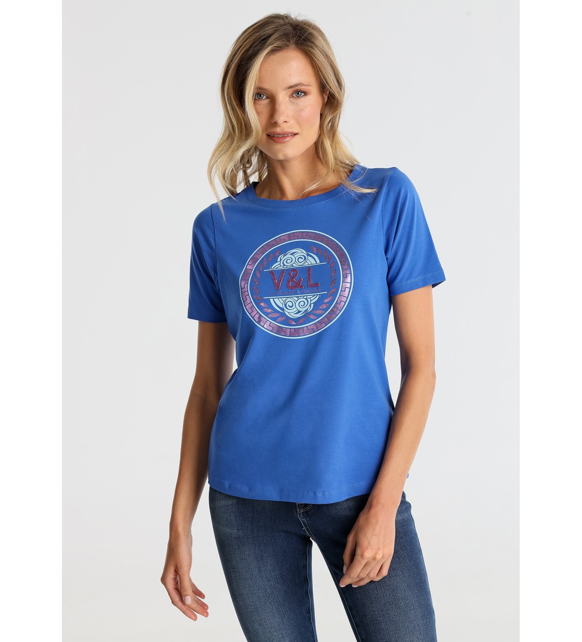 Lurex & Folien-T-Shirt blau