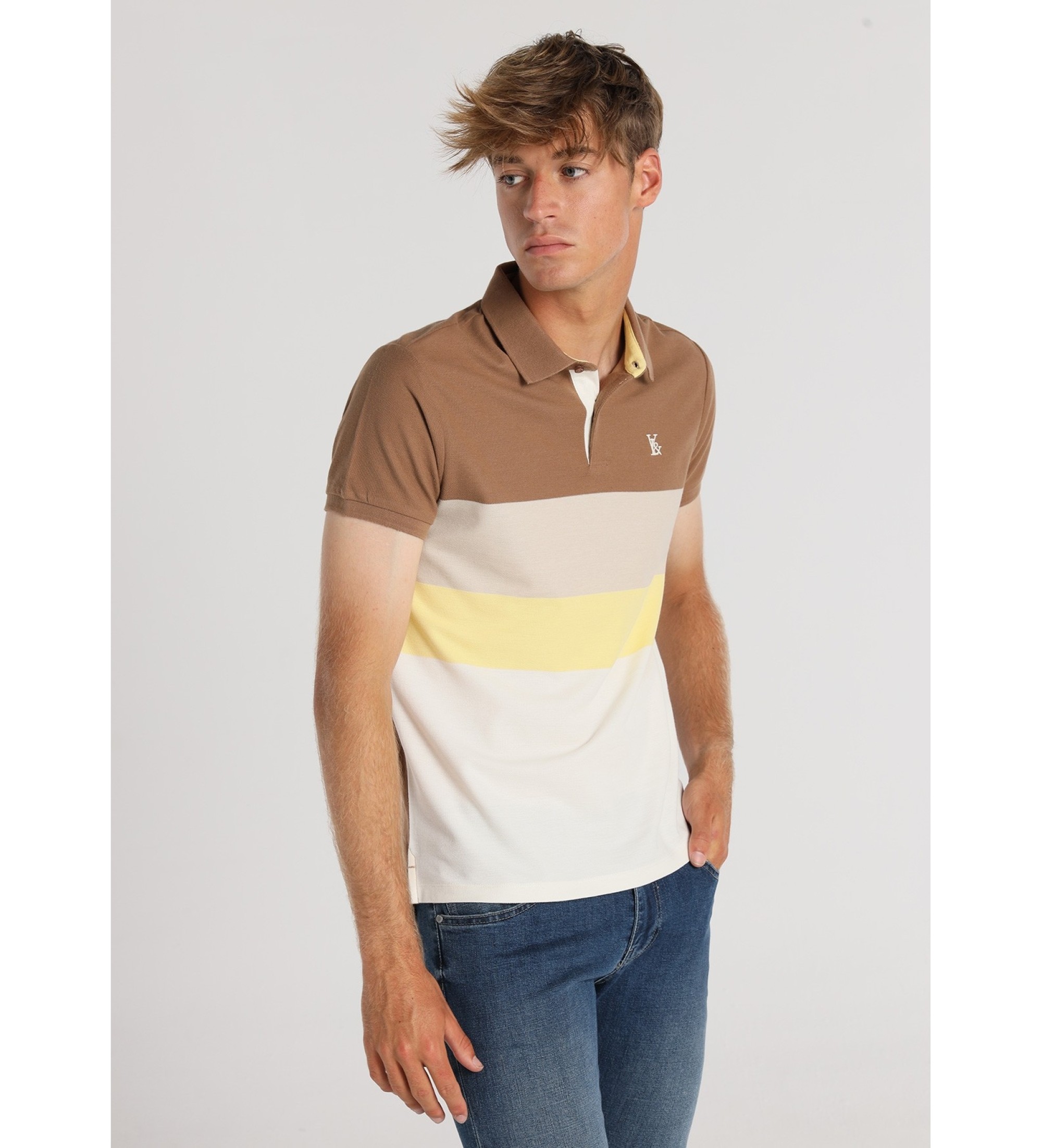 Victorio & Lucchino, V&L Polo Manga corta color block con el logo bordado marrn