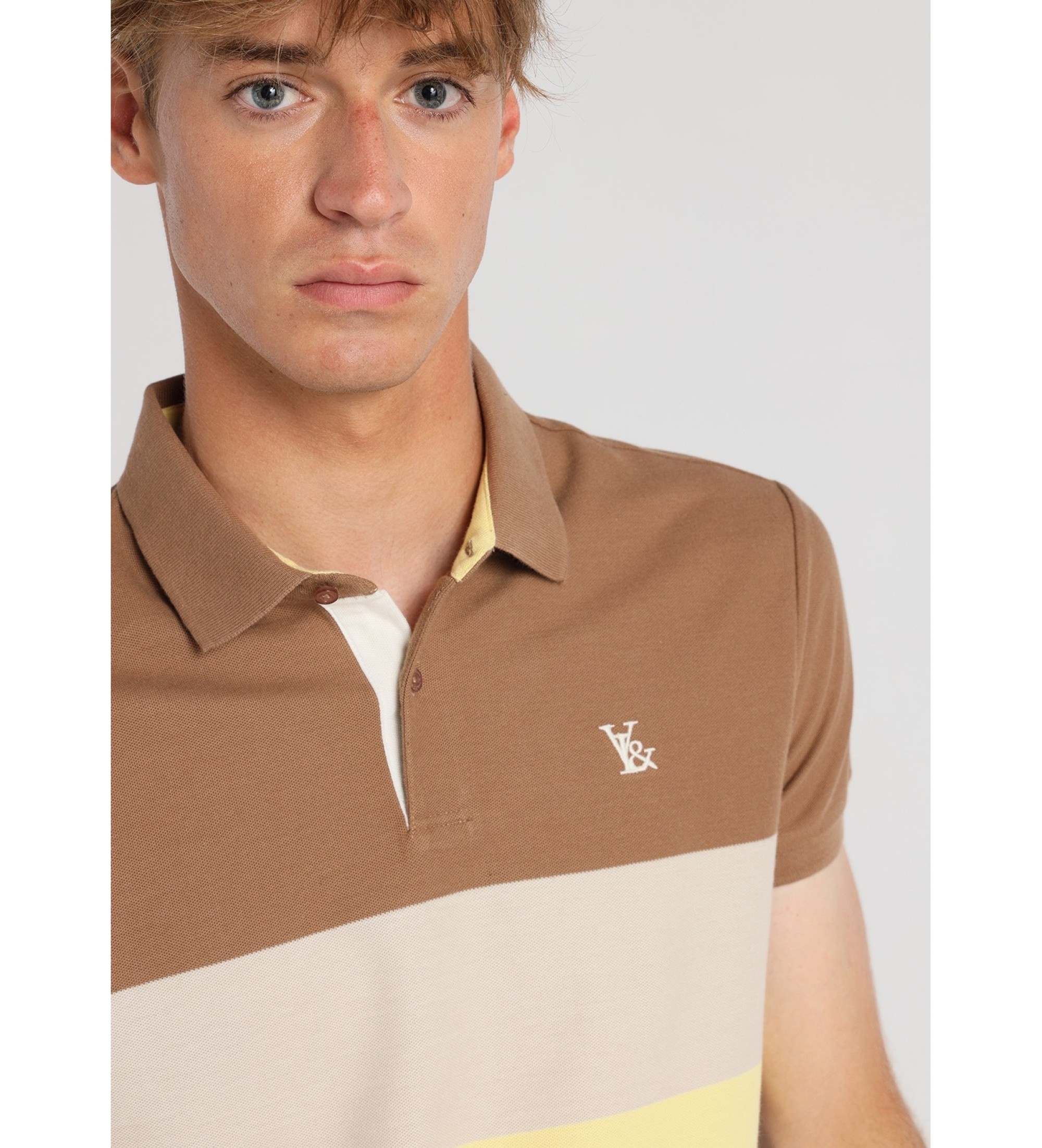 Victorio & Lucchino, V&L Polo Manga corta color block con el logo bordado marrn