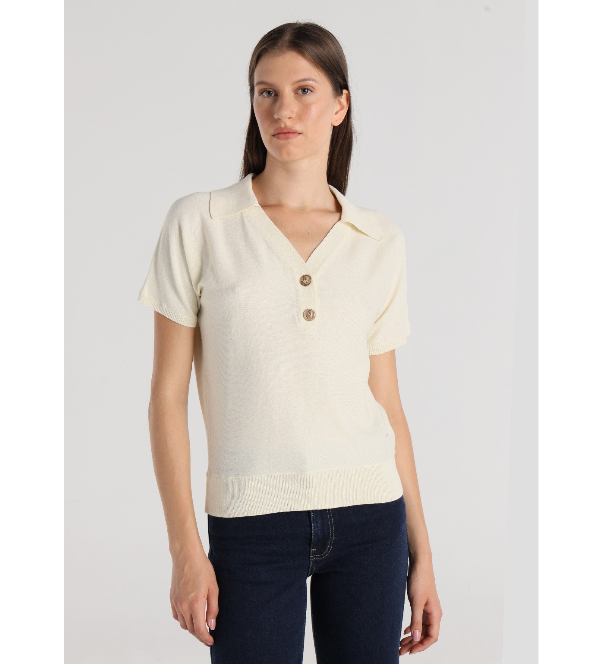 Victorio & Lucchino, V&L Polo tricot  manches courtes avec boutons hraldiques beiges
