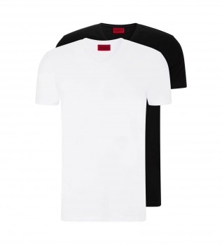 Lot de 2 T-shirts, noir, blanc, col V