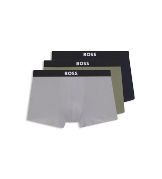 Pack 3 Boxers Un marine, gris, vert