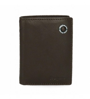 Leather wallet Badge vertical Brown -8.5x10.5x1cm