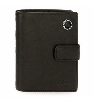 Badge Black leather wallet with click closure -8.5x10.5x1cm