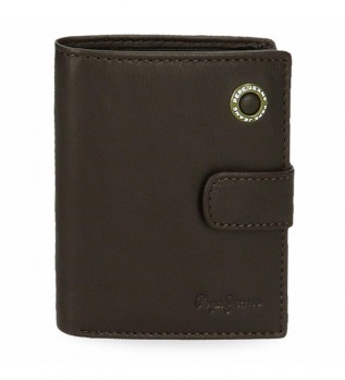 Carteira de couro Badge Brown com fecho por clique